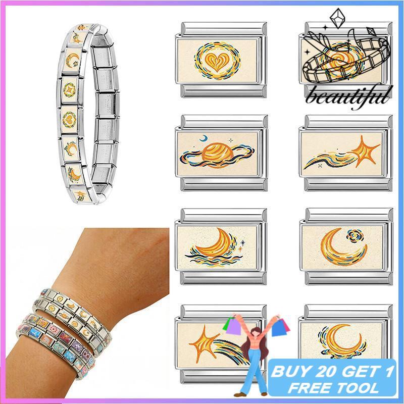 Moon Planet สร้อยข้อมือ Charm อิตาเลี่ยน Fit 9 มม.สร้อยข้อมือสแตนเลสเครื่องประดับทําอุปกรณ์เสริม DIY Retro บุคลิกภาพโมดูลสร้อยข้อมือ