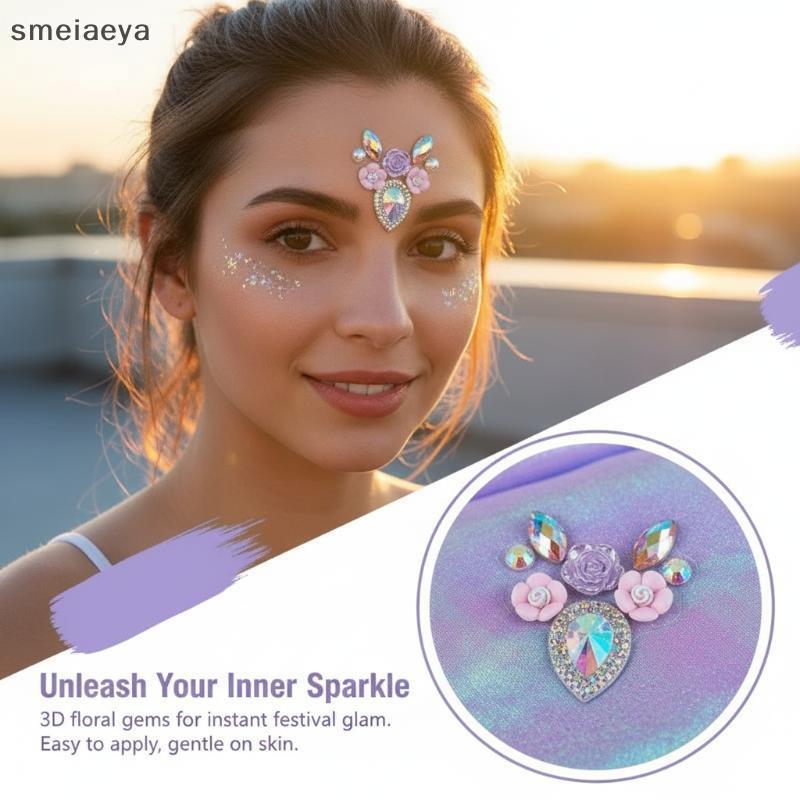 [SME] 3D Face Rhinestone Stiers Shiny Self-Adhesive Crystal Decor 1 แผ่นสําหรับเทศกาล Rave Party คอส