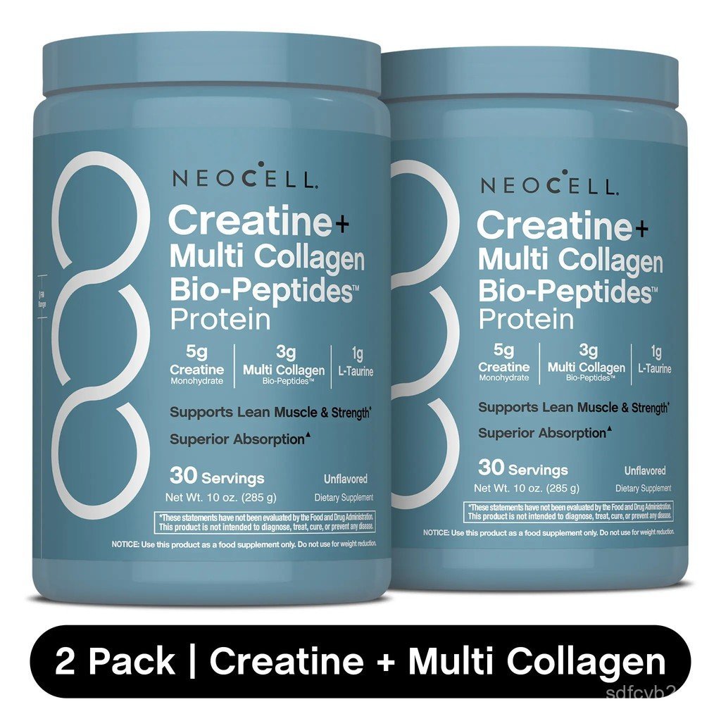 2x NeoCell Creatine Monohydrate Powder - พร้อมคอลลาเจนหลายเปปไทด์ - 60 เสิร์ฟ - รสไม่ปรุงแต่ง - สําห