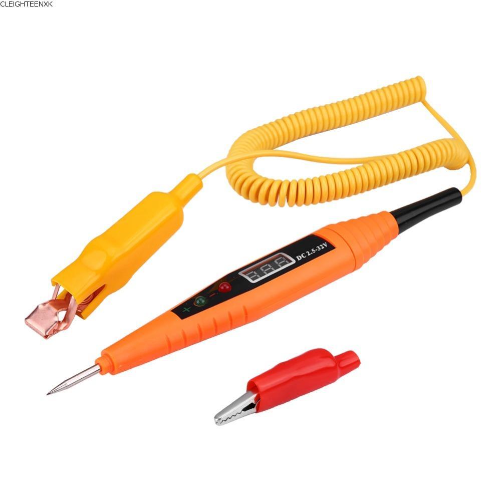 CLEIGHTEEN8H Digital Circuit Tester, 2.5-32V สีส้มเครื่องทดสอบวงจรรถยนต์,ทนทาน LCD Digital Display V