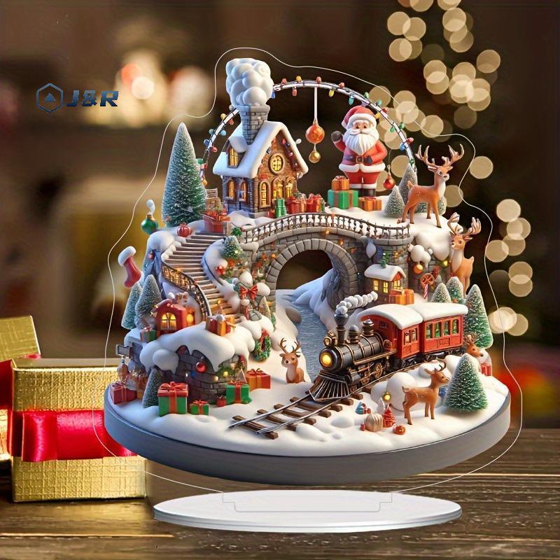 J & R> ไม้คริสต์มาสแขวนจี้ 2D อะคริลิคปราสาท Snow House เครื่องประดับสําหรับ Xmas Tree ตกแต่งห้องเด็