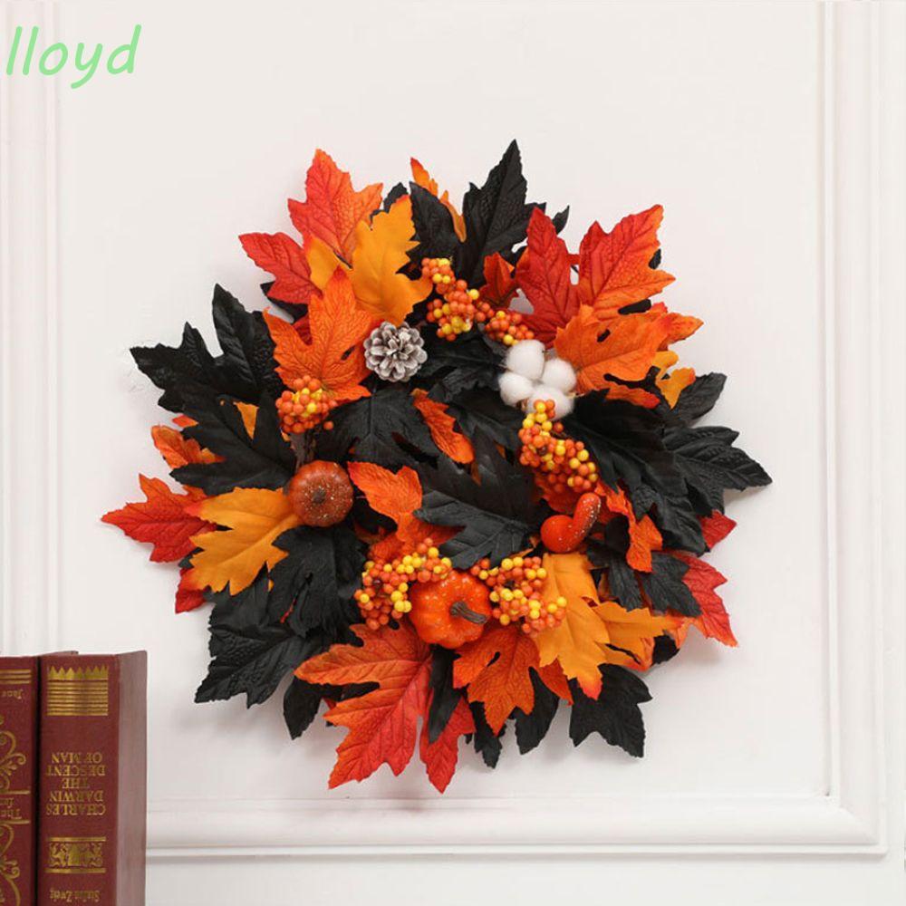 LLOYD พวงหรีด Maple Leaf แขวนสําหรับประตูด้านหน้า Halloween Pumpkin Home Decor
