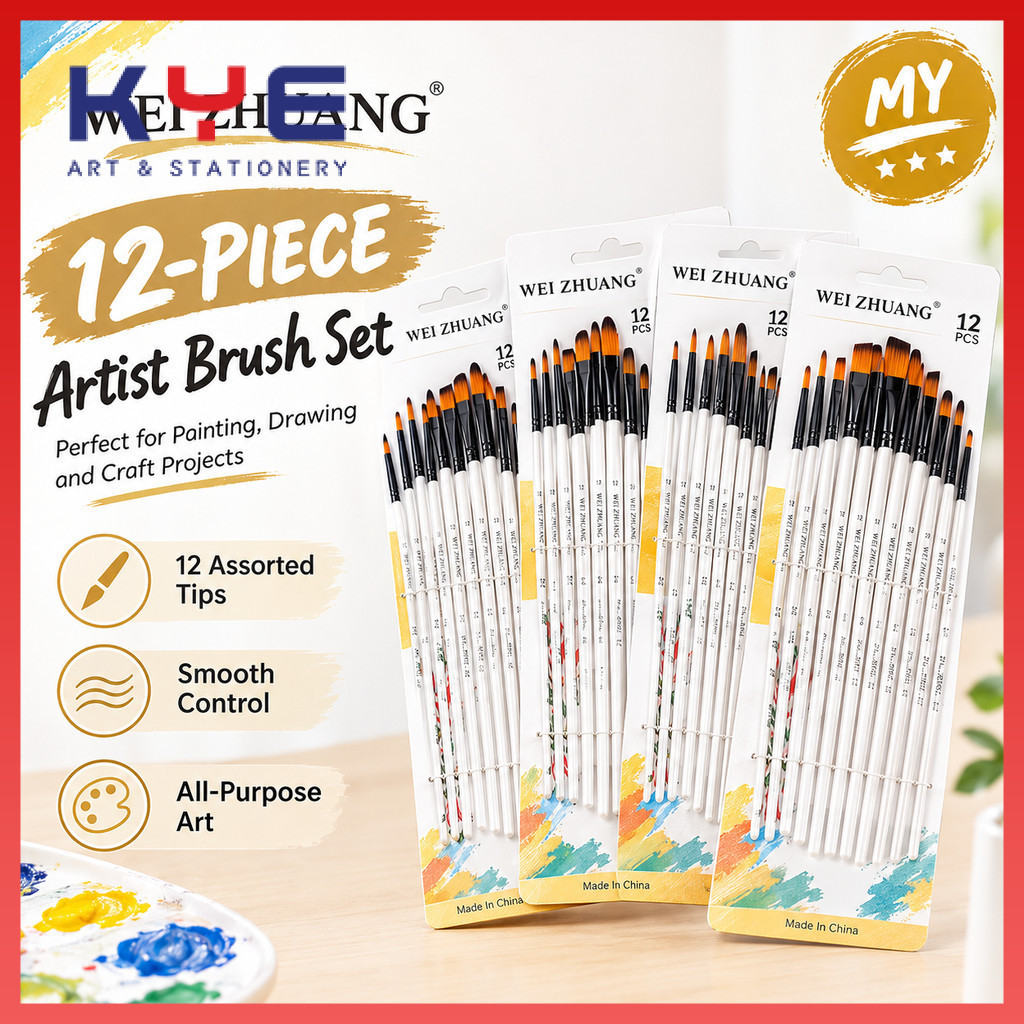 WEI Zhuang ชุดแปรงศิลปิน 12 ชิ้น Berus Luisan Pelbagai Saiz Craft DIY Fine Detail 中文笔套装