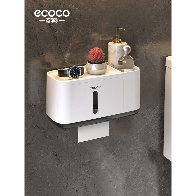 ecoco/อีโคโค กล่องใส่กระดาษทิชชูในห้องน้ำ ชั้นวางของในห้องน้ำ กล่องใส่กระดาษทิชชูแบบติดผนัง กันน้ำ