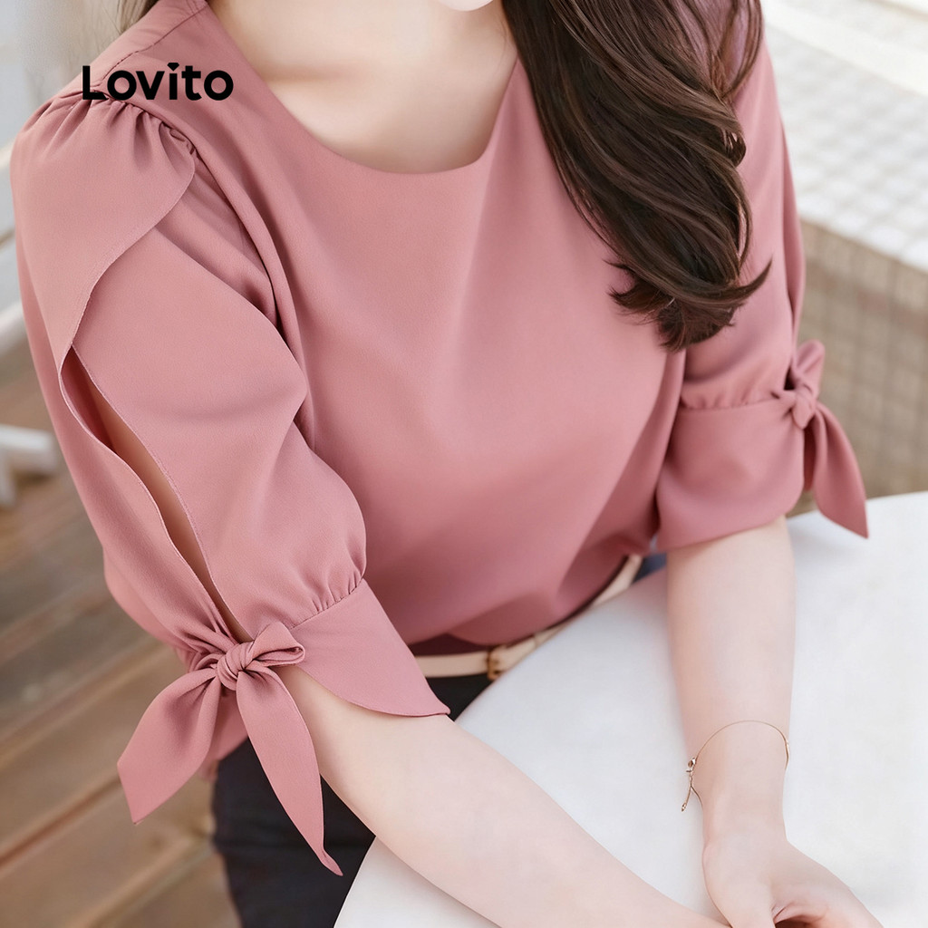 Lovito قميص نسائي وردي بربطة — صورة 6