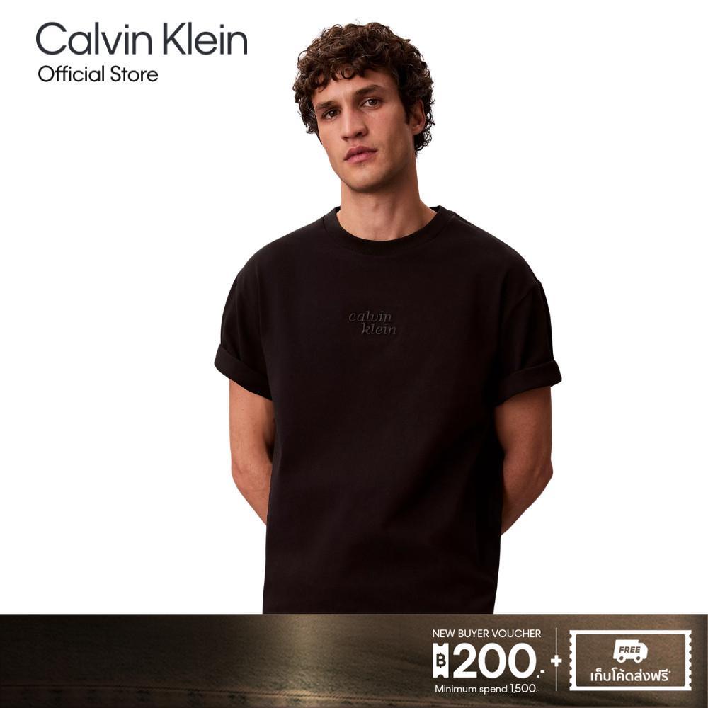CALVIN KLEIN เสื้อยืดคอกลมผู้ชาย Embroidered 1989 Logo Graphic ทรง Relaxed รุ่น 4RG248G UB1-สีดำ