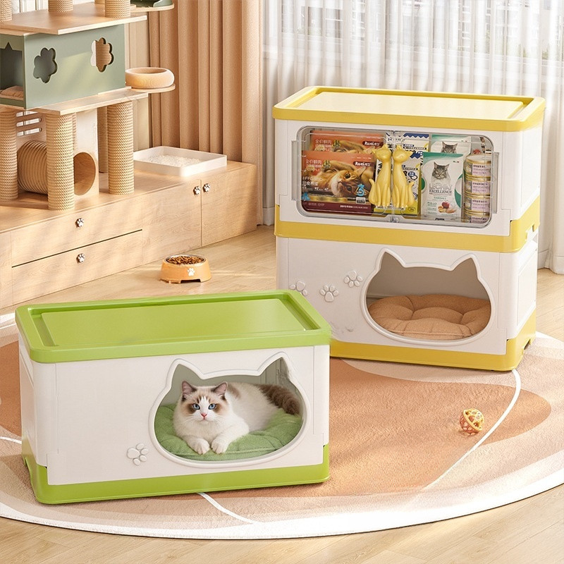 WISE บ้านแมว คอนโดแมว พับได้ พร้อมตู้เก็บของ กล่องที่นอนแมว ระบายอากาศได้ บ้าน 2ชั้น