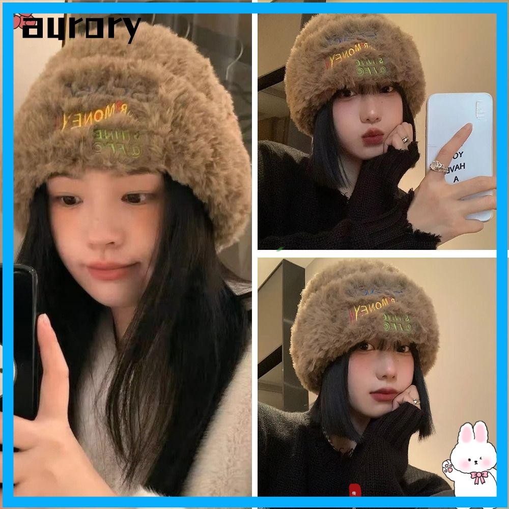 AURORY หมวกถักผู้หญิงฤดูหนาว, หมวกชาวประมง Plush Warm Woolly นุ่มสบาย เหมาะเป็นของขวัญให้อุ่นใจในหน้าหนาว