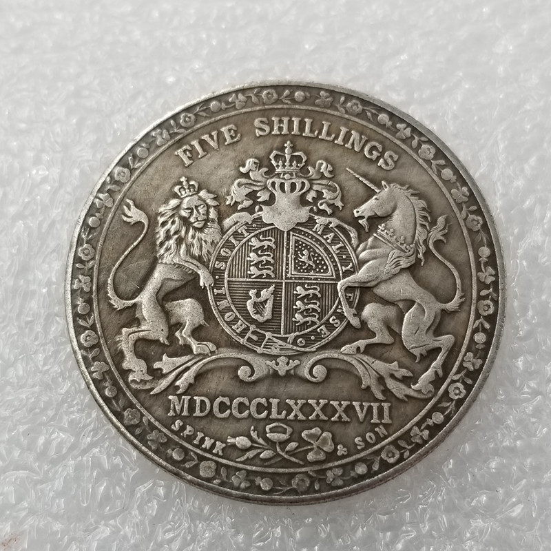 10.13 งานฝีมือโบราณ 1887 วัสดุทองเหลือง British Silver-Plated Silver Dollar Silver Round ต่างประเทศ 