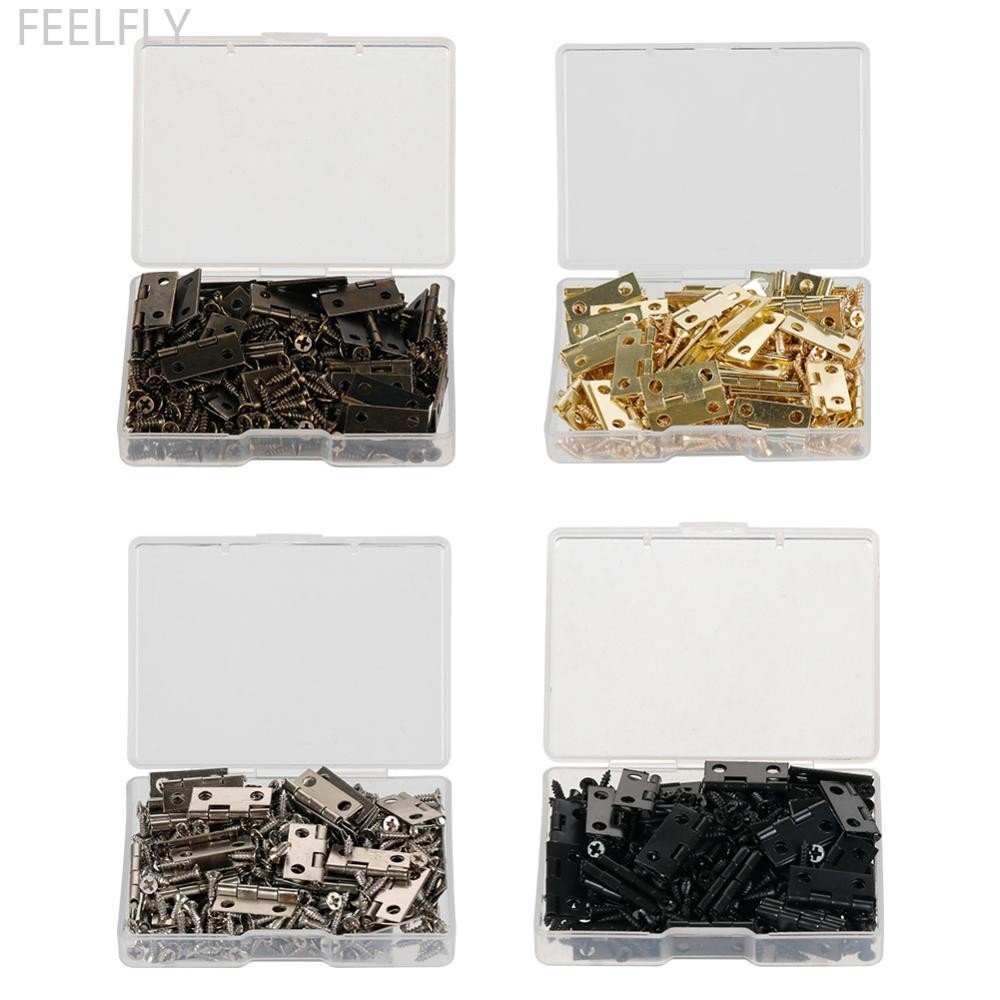 FEELFLY 50 ชิ้น/กล่องบานพับ + 200 สกรูเหล็ก Golden Black Bronze 4 หลุม 18*16 มม.Mini บานพับโค้งมน DI