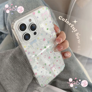 เหมาะสำหรับ IPhone 15 11 17 air 13 12 16 14 Pro Max X XS XR 7 8 Plus ดาวดอกไม้สีสันสดใสผงกากเพชรป้องกันฝาครอบพลาสติก