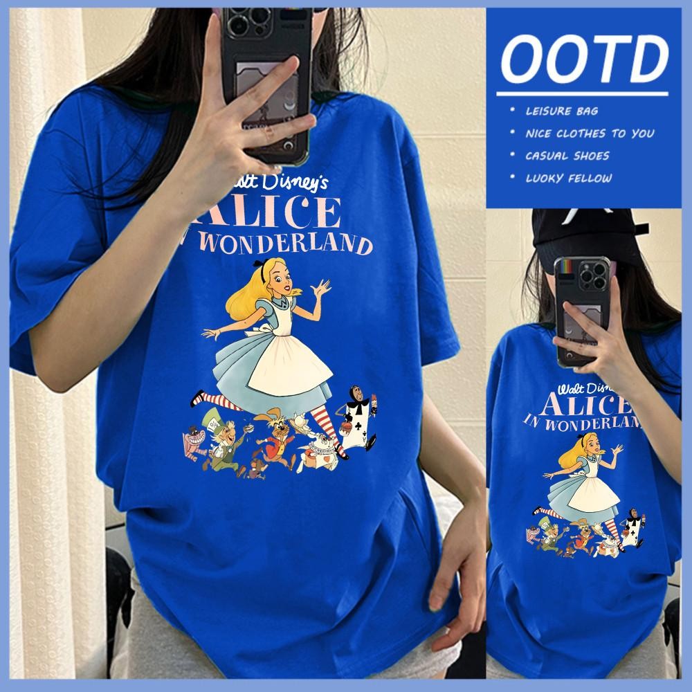 T42.SHOP  เสื้อยืดผู้หญิง พิมพ์ลาย“IN WONDERLAND”ผ้าCOTTON100% ใส่สบาย เกาหลีสไตล์OVERSIZE  เสื้อม่วง unisex【COD】 ราคา ถูกที่สุด ดีลบีเคเค แกลเลอรีภาพที่ 3