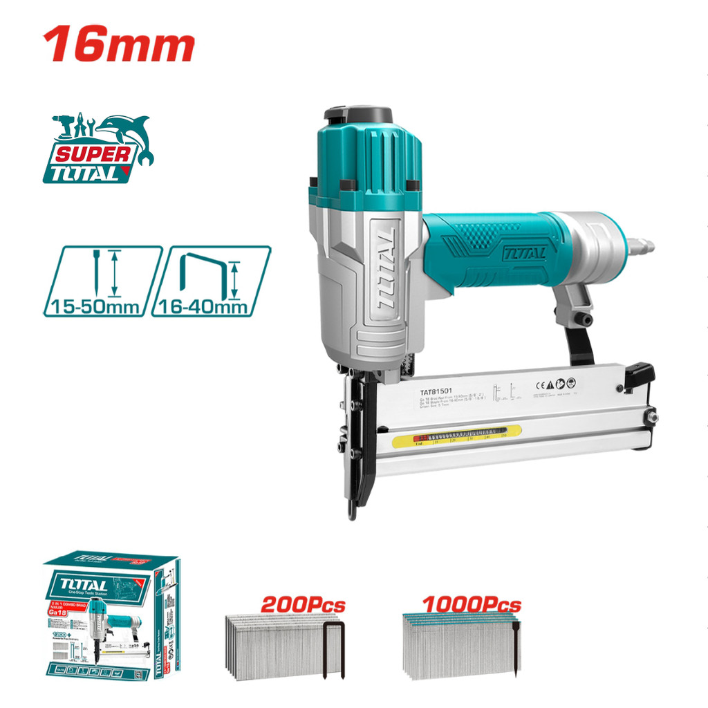 [ TOTAL ] (TAT81501) 2-in-1 Air Brad Nailer & Stapler 18GA 15-50mm 16-40mm เครื่องมือนิวเมติก