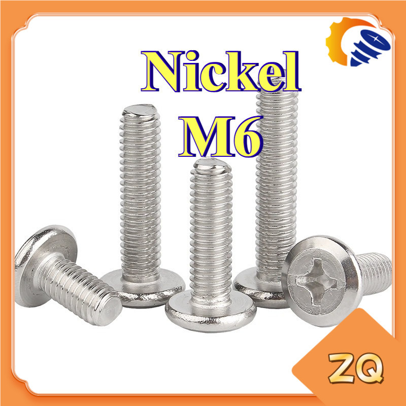 [การจัดส่งพร้อมท์]น็อต หัวจมแบน หัวกลมแบน P+ ชุบนิกเกิล เกลียวมิล หยาบ/ Round Flat   Head Phillip Ma