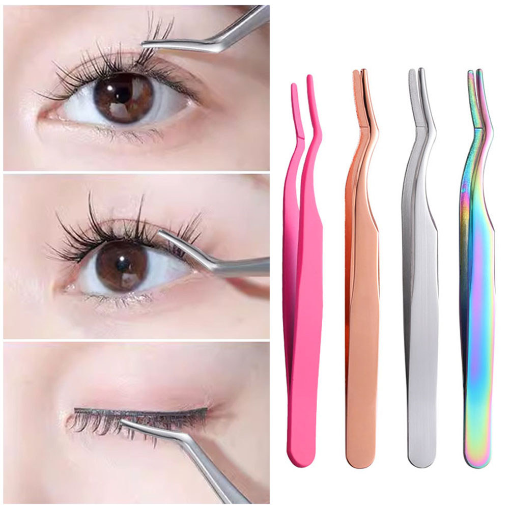เครื่องมือแต่งหน้า Beauty Eyelash Lash Extension Supplies แหนบสแตนเลสสะดวกโค้ง