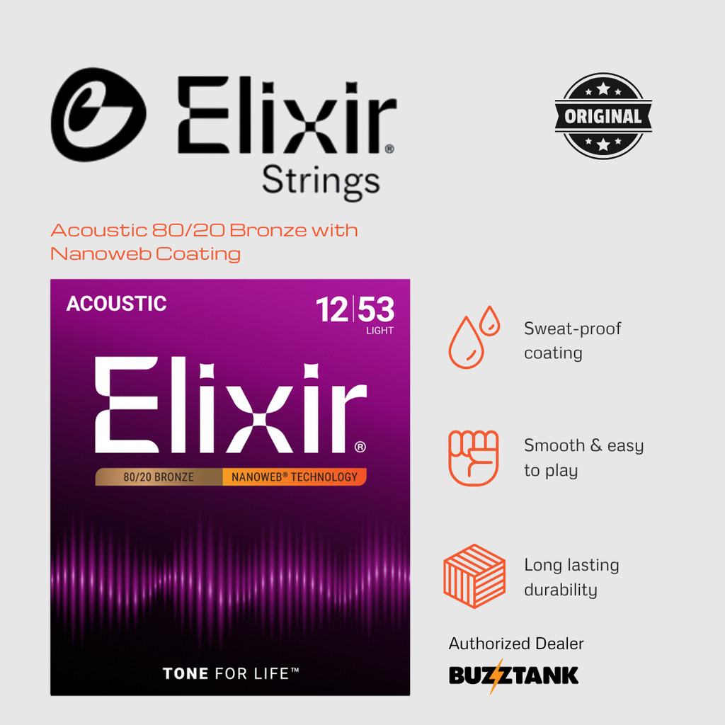 สายกีต้าร์โปร่ง Elixir NANOWEB 80/20 สีบรอนซ์
