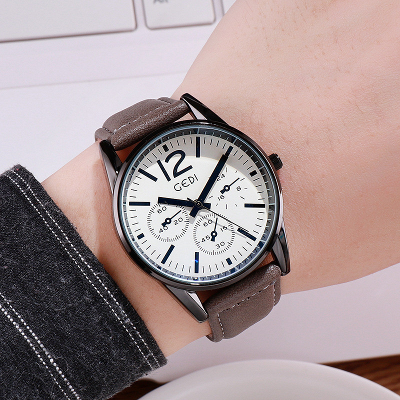 2025 jam tangan lelaki ลายชุบทองสูง GEDI เข็มขัดแฟชั่นนาฬิกาผู้ชายลําลองเรียบง่ายนาฬิกากันน้ําสําหรั