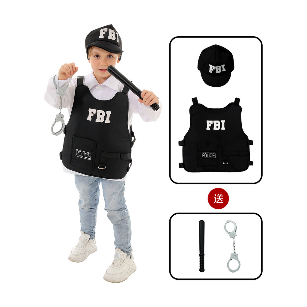 เสื้อกั๊กสำหรับคอสเพลย์แบบโรงเรียน FBI พร้อมชุดเด็กสำหรับการแสดงบนเวที