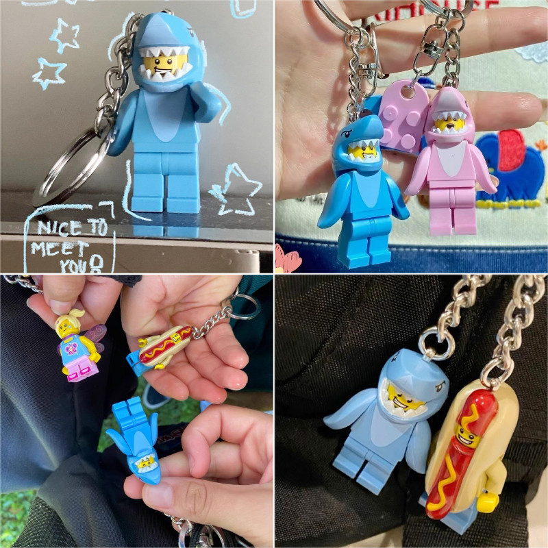 Creative Love พวงกุญแจบล็อกตัวต่อรูปหัวใจ Batman Spider Man Key แหวนกระเป๋าเป้สะพายหลังการ์ตูนแขวน