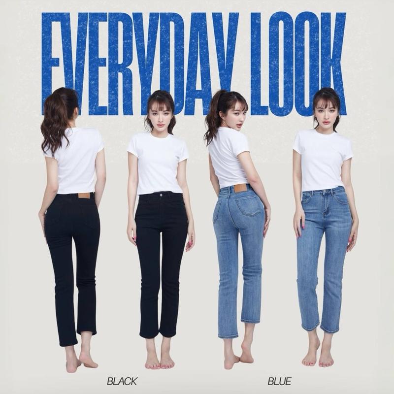 PP3588 กางเกงยีนส์ขายาวทรงกระบอกเล็ก(ผ้ายืด)ปลายขาแต่งสะกิด Jean ผู้หญิง Women Clothing Lady เสื้อผ้