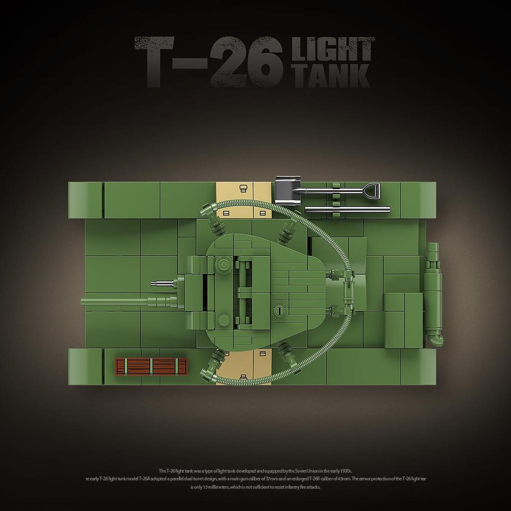 มงกุฎเต็มใบ100292WWIII ทหารรัสเซีย T-26 Light Tank Building Blocks เด็กการศึกษาประกอบของเล่น 10.11