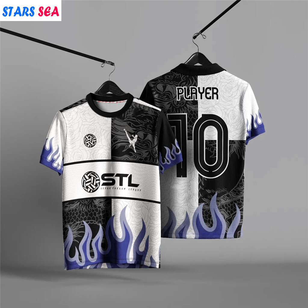 STL CUSTOM JERSEYSepak ตะกร้อ-RetroคอJerseyที่กําหนดเองชื่อ 2025 ออกแบบใหม่Unisex Full Sublimation B