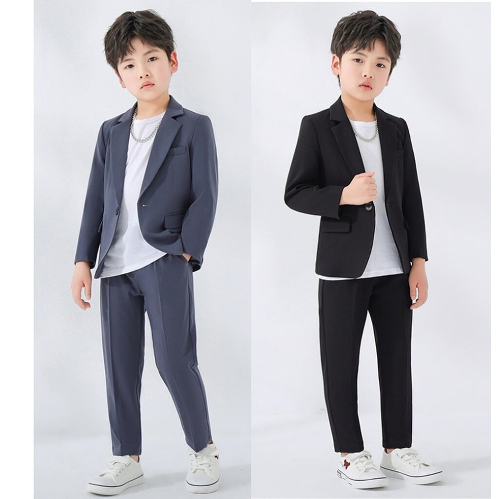 Bset0151- ชุดออกงานเด็กชายสีเทา 4ชิ้น มี เสื้อสูท+เสื้อยืดแขนยาวสีขาว+กางเกง ชุดจีนเด็กชายดูเก๋เท่ห์มีสไตล์ ทรงสวยเรี...