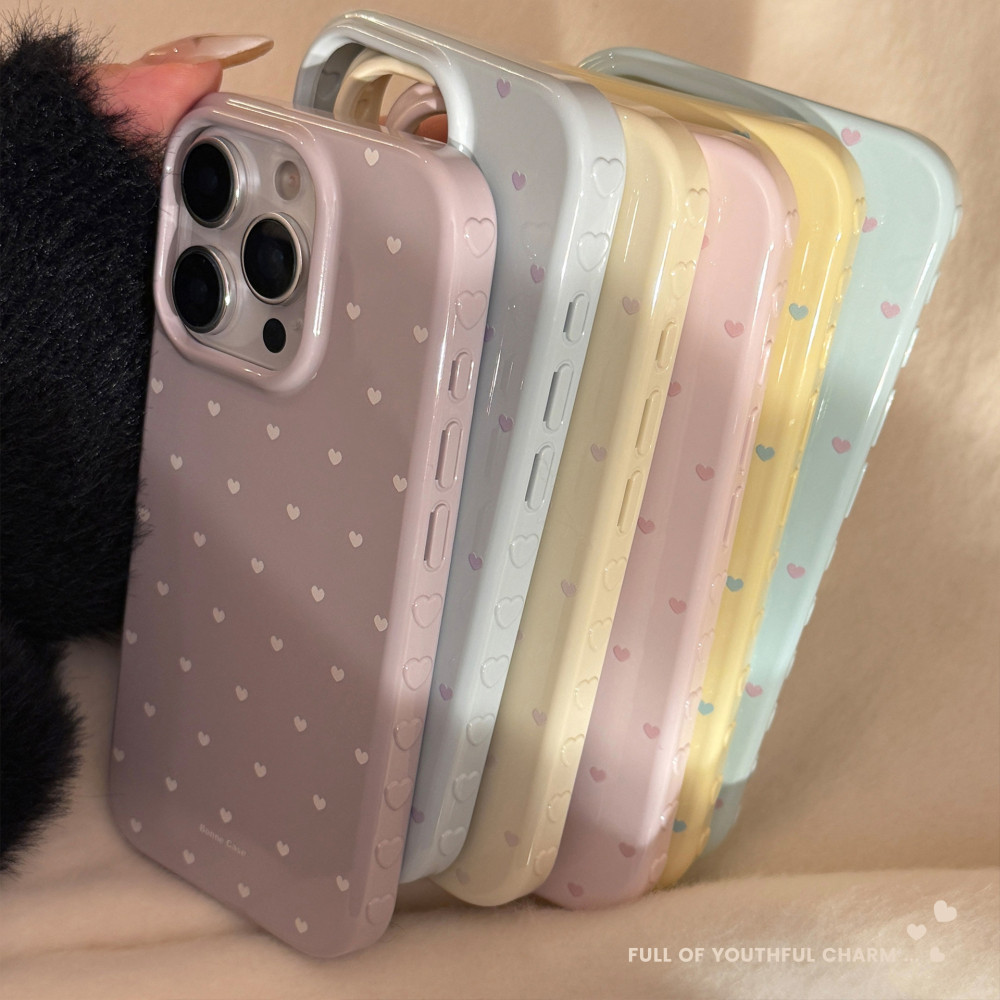 Ins Candy สี Little Love Heart IPhone สําหรับ iPhone 17 Pro Max 17 Pro 17 16 Pro Max 16 Pro 16 15 14 13 12 Anti Drop เลนส์ป้องกัน Soft Tpu Glossy ฝาหลัง