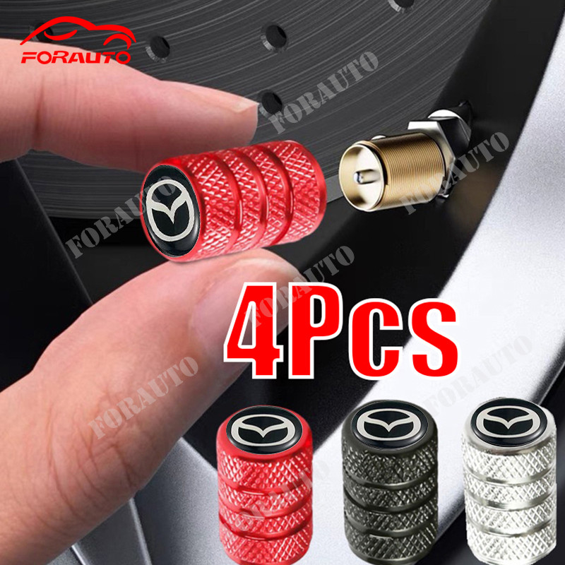 [📣ส่งไว มีCOD] จุกลมยางรถยนต์ พร้อมโลโก้  จุกปิดลมยาง ฝาปิดจุกลม ยางรถยนต์ Mazda/มาสด้า สีขาว/สีดำ 1 ชุด (4 อัน) - Car Tire Valve Caps