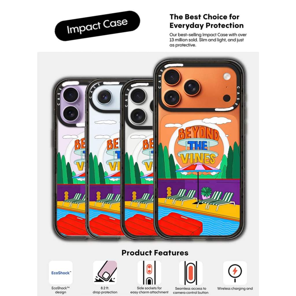 CASECASE X Beyond The Vines Poolside Case ขอบสีดําใส Hard แม่เหล็กดูด Impact Case สําหรับ Apple IPho