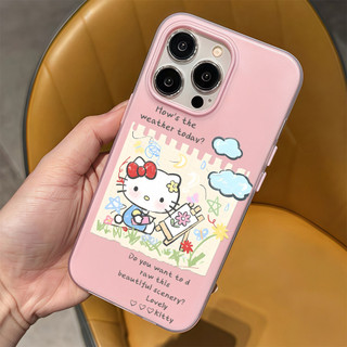 จัดส่งทันที เคสมือถือรุ่น11 รูปภาพแมวเคธีสดใส เคสด้านครอบสองชั้น For IPhone17 13 11 12 6/7/8PLUS X XS XR 14 15 16Pro MAX