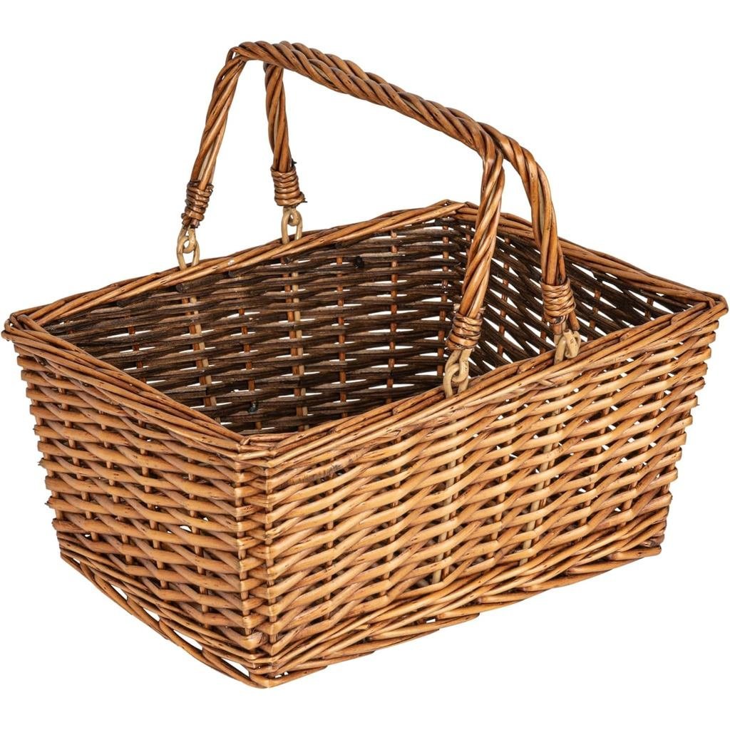 Household Essentials Woven Market Basket, Handwoven Willow Weave, Stylish Handles with Durable Metal