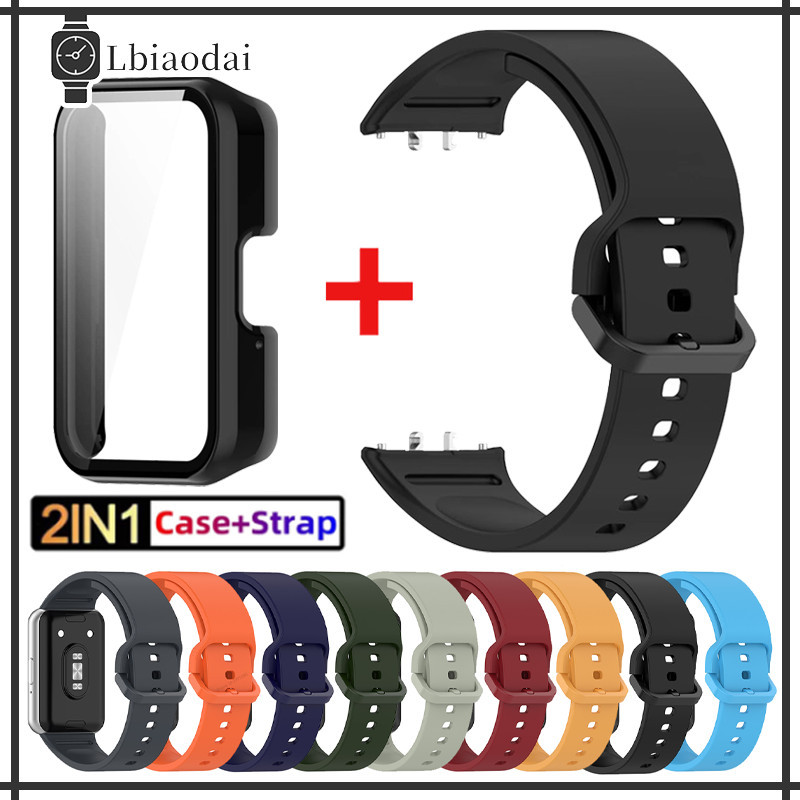 สายซิลิโคนกรณีพีซี for Samsung Galaxy Fit 3 เปลี่ยนสายพานยางสายรัดข้อมือป้องกันหน้าจอแข็ง for Samsung Fit 3