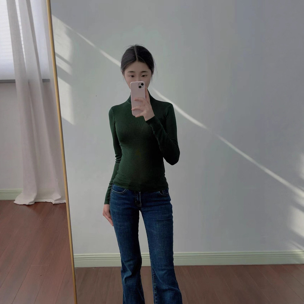 A9I2 Maje 2025French Style Early Autumn Slim Fit Sexy See-through Knitted High-neck Long-sleeve Base