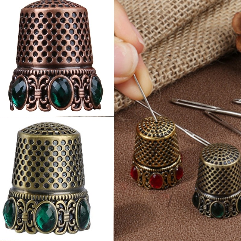Noe Antique Rhinestones Thimble Finger Protectors Finger Tip Guard สําหรับเย็บมือ