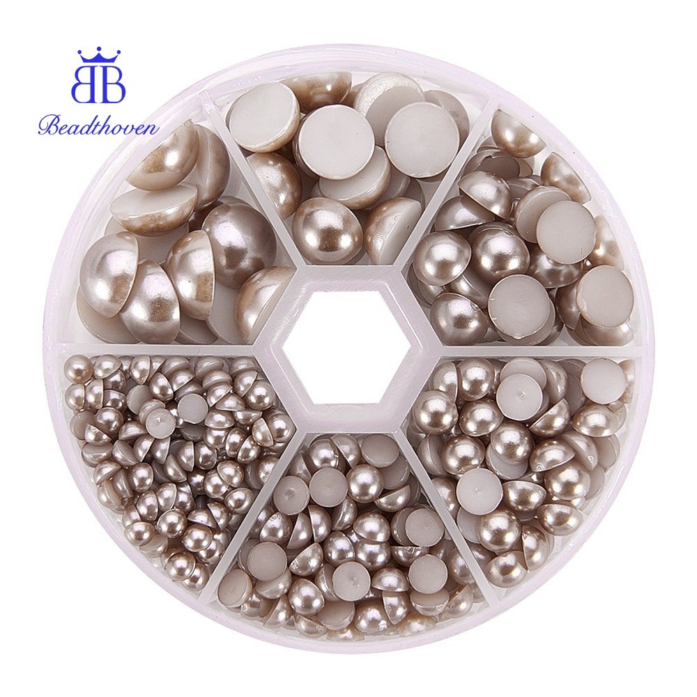 Pearl Dome Cabochons พลาสติก ครึ่งรอบ Tan 4-12x2-6 มม. 660 ชิ้น/กล่อง