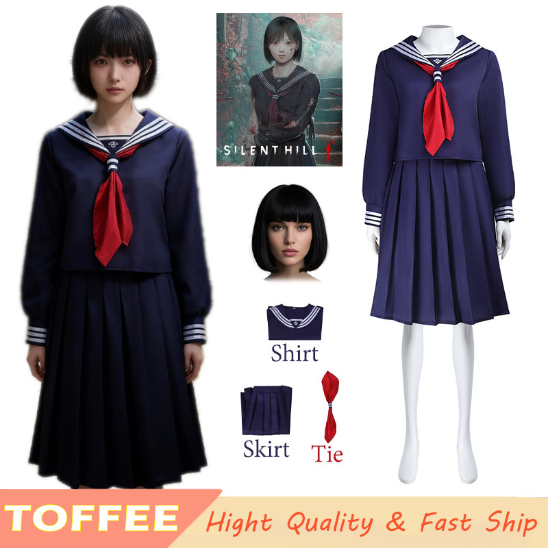 Silent Hill F Hinako คอสเพลย์เครื่องแต่งกายชุดกะลาสีสําหรับผู้หญิงผู้ใหญ่ฮาโลวีนชุดตัวอักษรสีน้ําเงิ