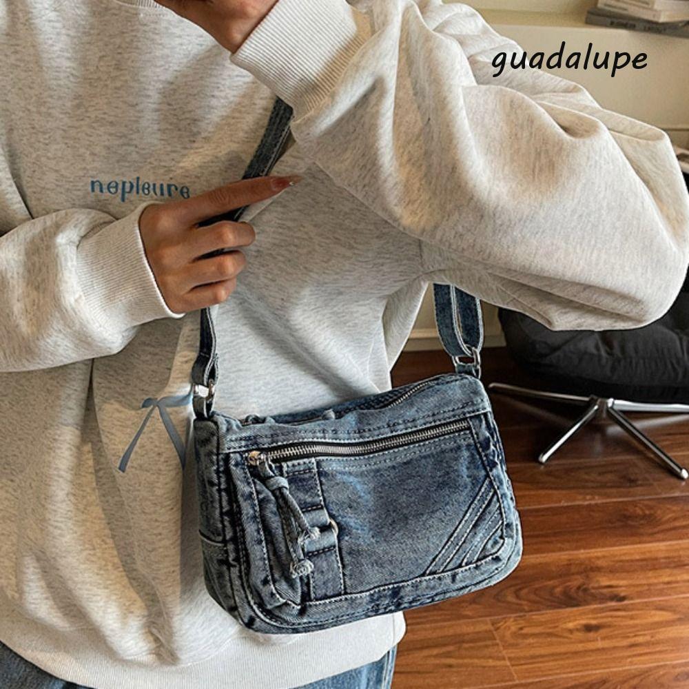 GUADALUPE1 Denim Canvas Bag, Y2K Street Style Vintage Handbag, Fashion Shopping Bag Large Capacity S