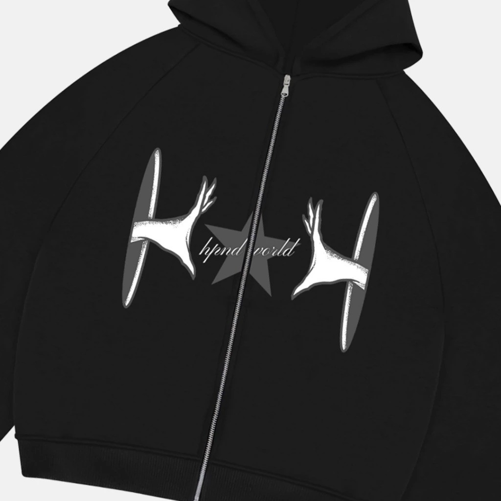 Kaos Hoodie Boxy Hitam Dream Hands / Zipper Hoodie Boxy / Zipper Boxy Fleece