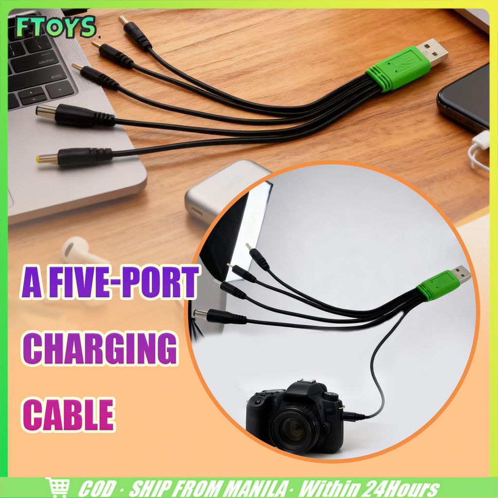 ยาว20CM สายชาร์จ USB แบบ5หัว DC 5.5/4.0/3.5/2.5/ 2.0mm .หัวกลม สำหรับเครื่องใช้ไฟฟ้าขนาดเล็กต่างๆ