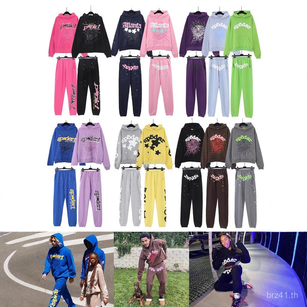 American Street Wear Sp5der 555 555 Star Print Hoodie Sweatshirt Pants Set Men Women Style---คุณภาพส