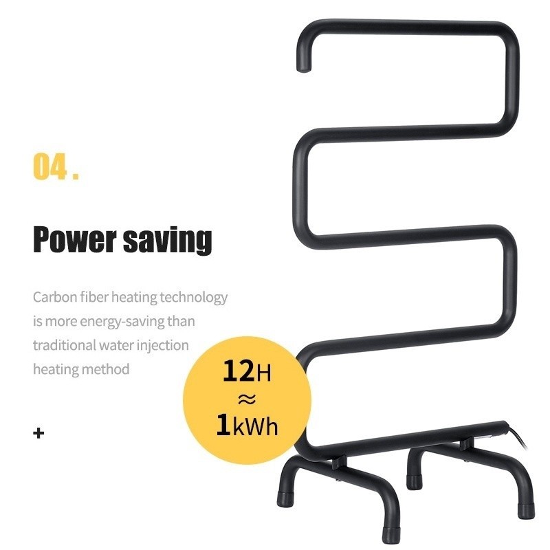 Black/White Electric Heating Towel Rack S Shape Floor Stand Towel Holder Rail Constant Temperature T