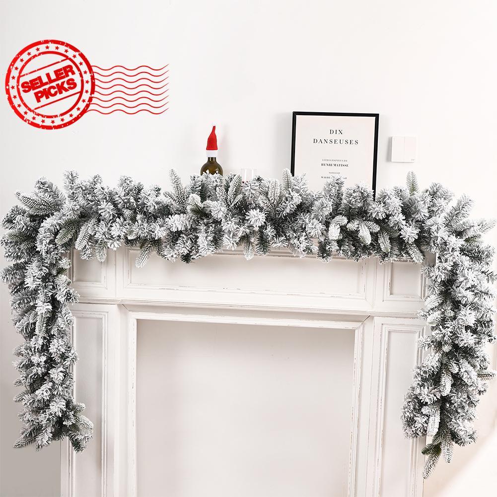 พวงมาลัยหวายคริสต์มาส 6 ฟุต/9 ฟุตพร้อมการออกแบบที่สมจริง - Flocked Pvc Vine สําหรับเตาผิง Mantel, C1