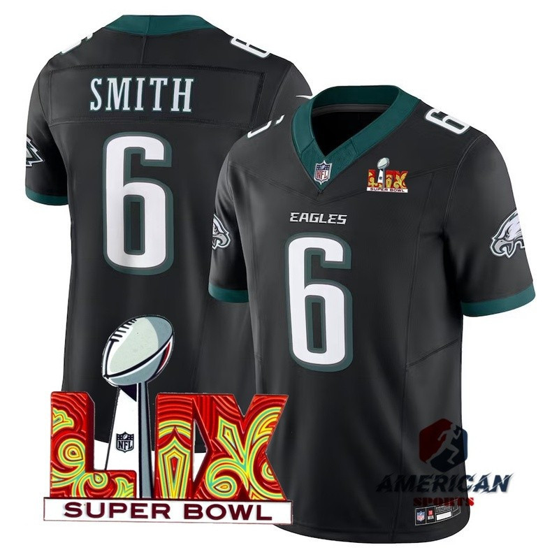 2025 Super Bowl LVX Mens NFL Philadelphia Eagles DeVonta Smith Black Limited Football Jersey