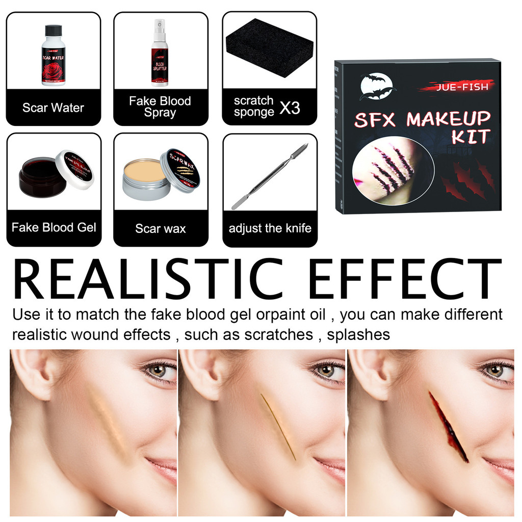 Spot Goods#Jue-Fish Halloween Makeup Bag Simulation Plasma Skin Wax Shaping Scar Water Wound Makeup 