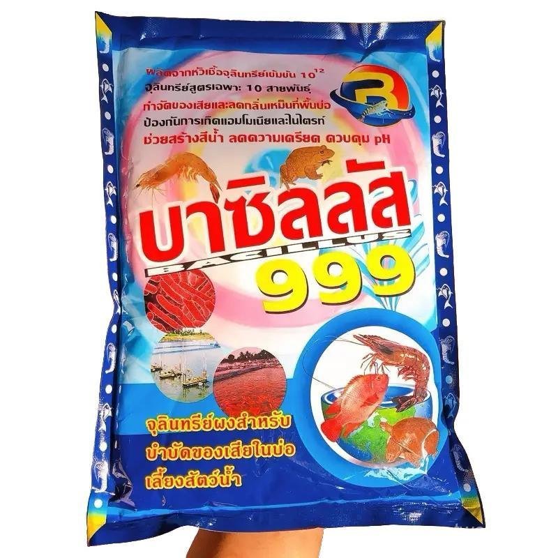 บาซิลลัส999 จุลินทรีย์ผงสำหรับบำบัดน้ำเสียในบ่อเลี้ยงสัตว์น้ำ ช่วยสร้างสีน้ำ ลดความเครียด ควบคุม pH 