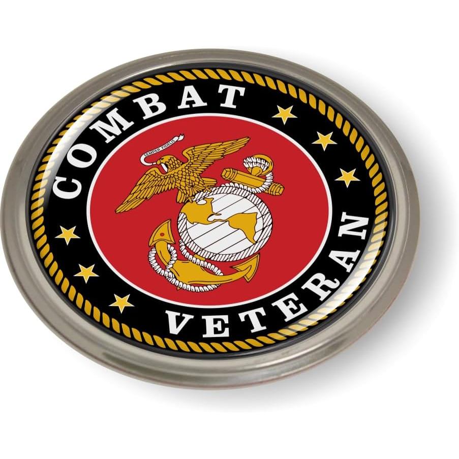 US Marine Corps Combat Veteran, USMC 3D Domed CAR Emblem Badge สติกเกอร์กึ่งยืดหยุ่นอลูมิเนียม Bezel