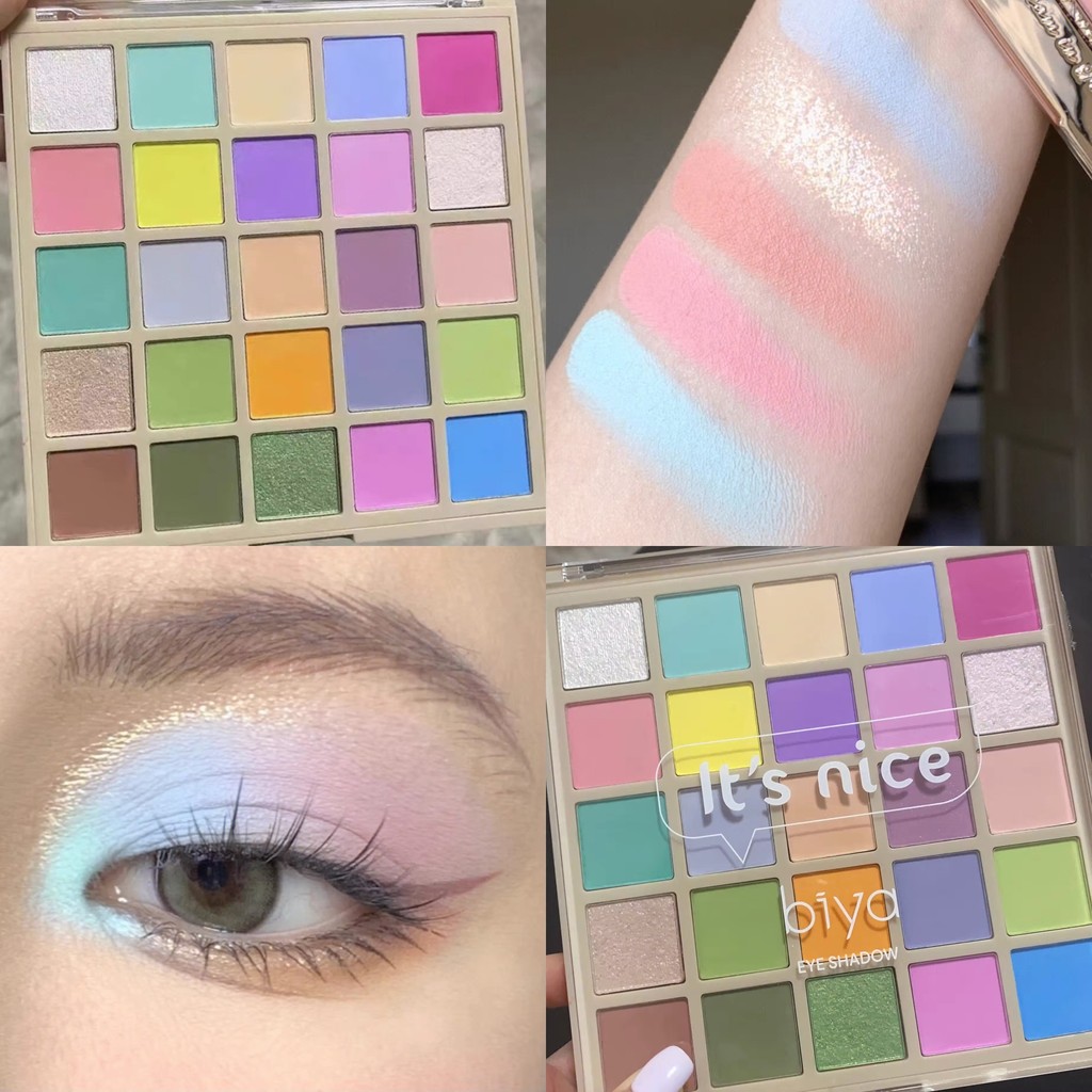 เหมือนฝันจัง!Biya biya biya Macaron 25 Color Eyeshadow Palette Fine Glitter Pearlescent Sequins Gent