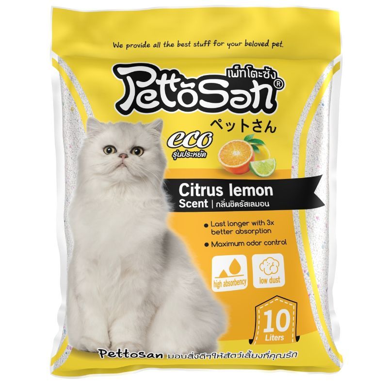 Pettosan เพ็ทโตะซัง ทรายภูเขาไฟ กลิ่นเลม่อน สำหรับแมว 10 L Bettonite Litter Lemon [หมายเลขบาร์โค้ด 8859104500181 ]