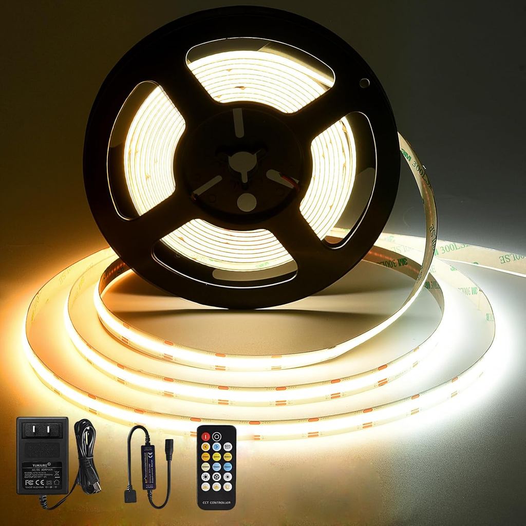 CCT COB ไฟ LED Strip, Tunable White Dimmable 2700K-6500K, 24V LED Tape Light Kit 9.8ft/3m,กว้าง 8 มม